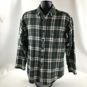 Vintage 90s LOAFERS Coarse Knit Flannel Shirt Men's L Tight Plaid Grunge Outdoor